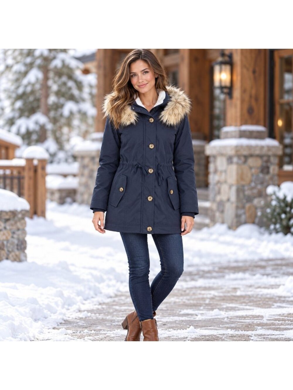 New Hollister Heritage Navy Hooded Parka Jacket Small Faux Fur Trim NWT